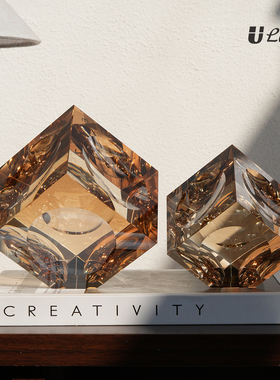 几何实心方块琥珀琉璃摆件