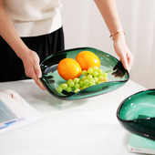 加厚琉璃轻奢果盘墨绿色收纳盘客厅样板间售楼处茶几现代简约摆件