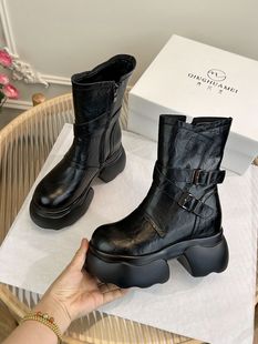 内增高10CM真皮马丁靴女时尚 厚底短靴炸街机车靴 小个子英伦时尚