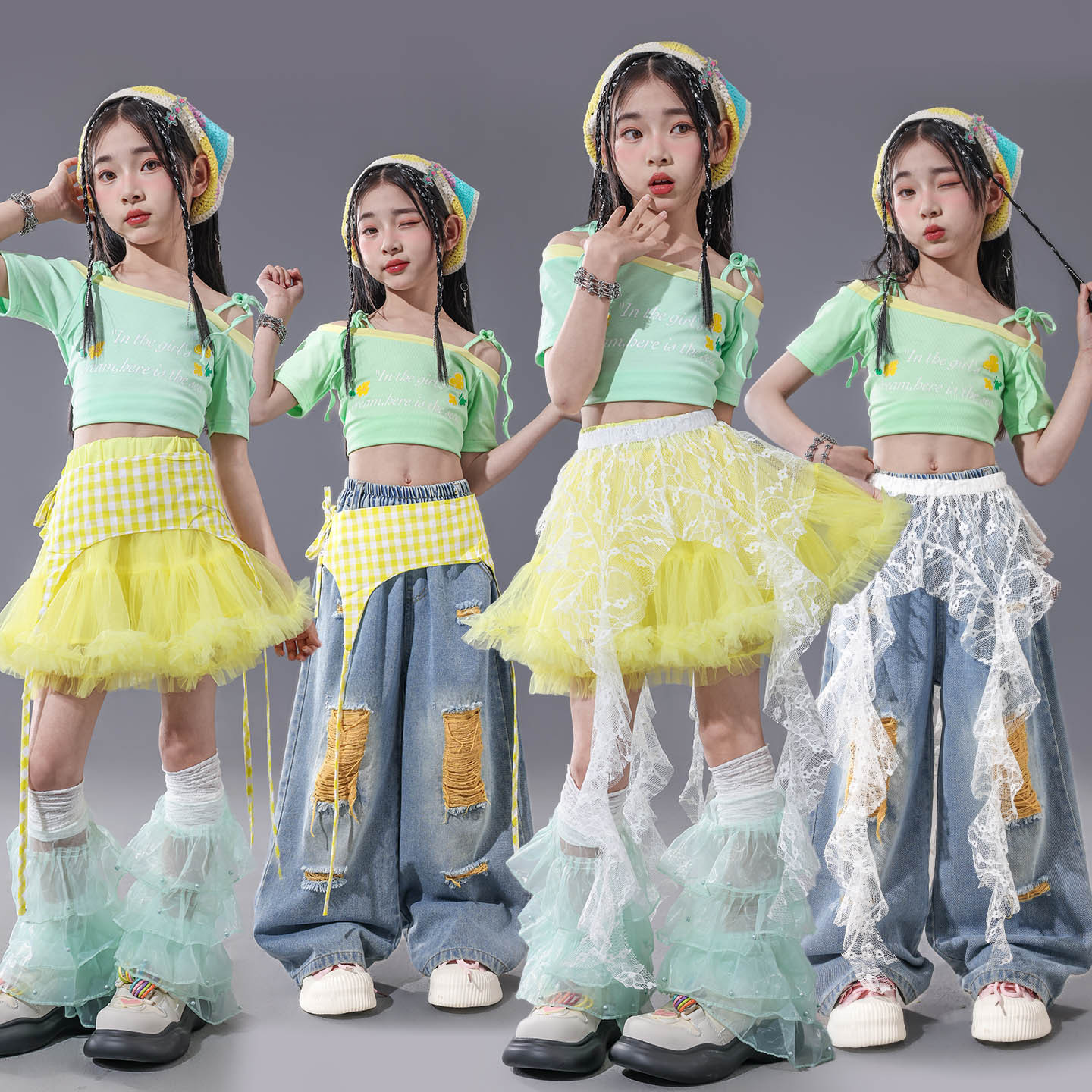 爵士舞服装女童潮酷时髦儿童走秀潮服六一啦啦队演出服jazz套装夏