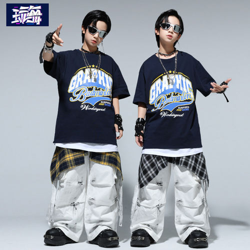 男童街舞潮装个性儿童短袖套装嘻哈少儿hiphop架子鼓表演出服装夏