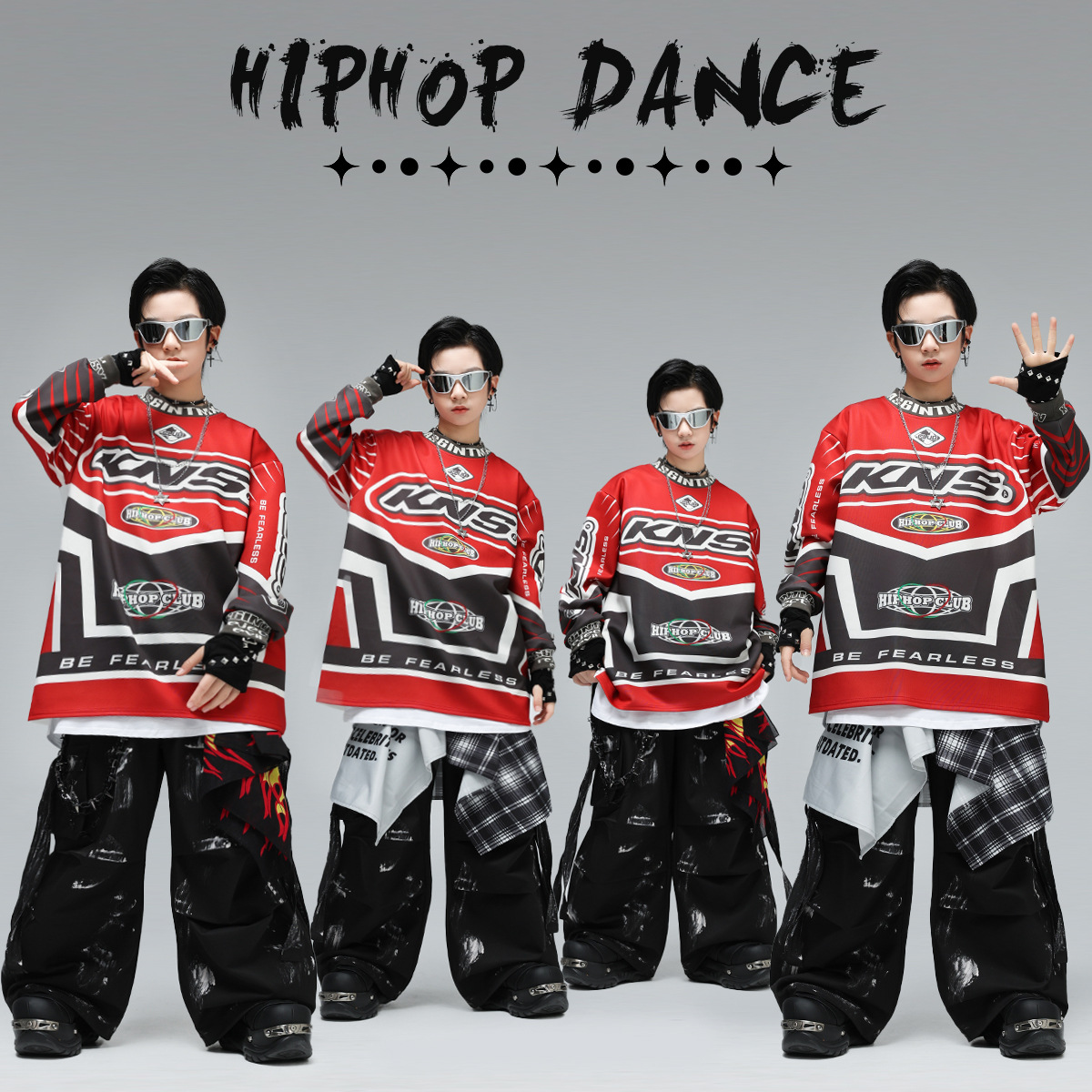 儿童街舞潮服男童嘻哈套装女童炸街舞蹈表演少儿hiphop元旦演出服