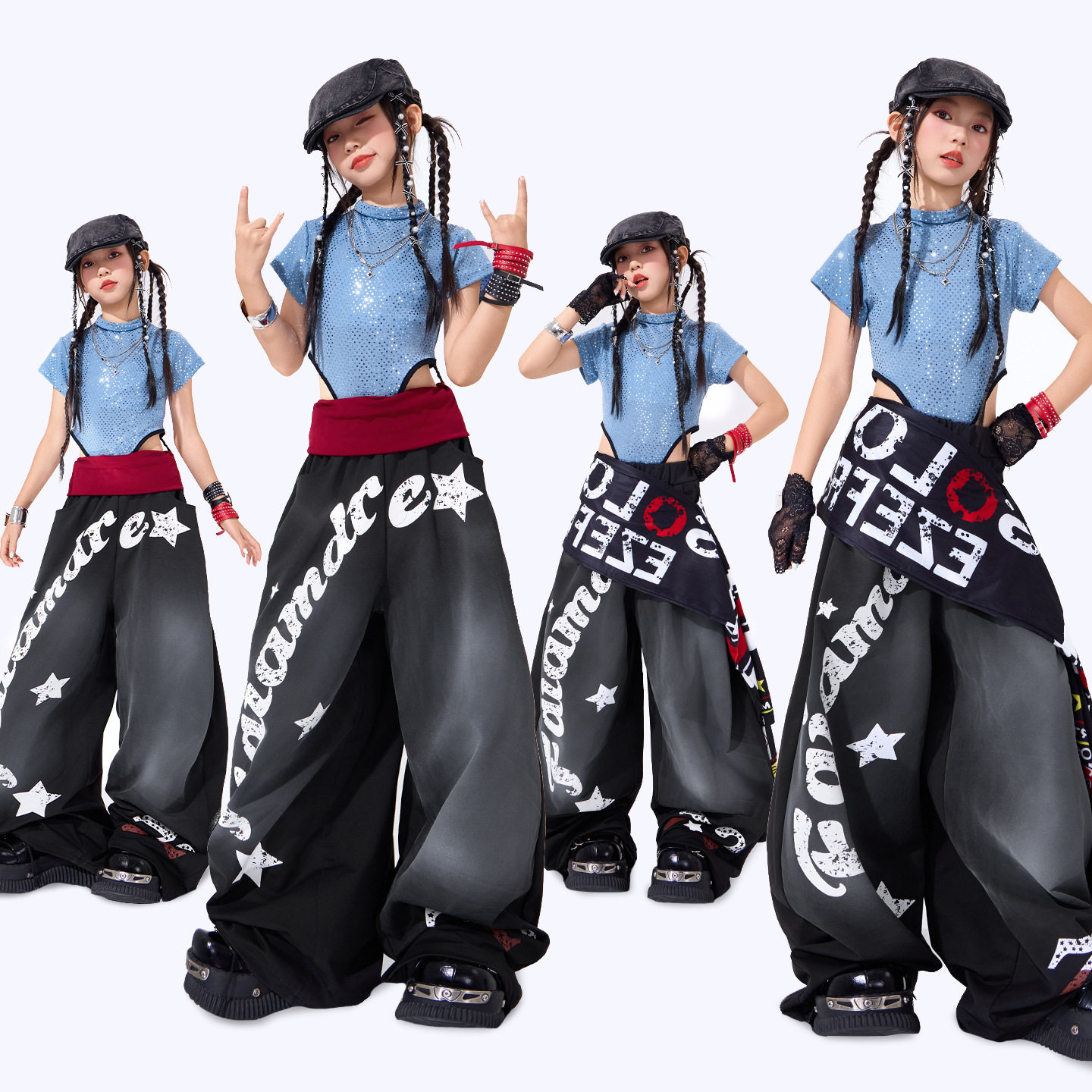 爵士舞女童服装嘻哈jazz女孩街舞套装走秀少儿舞蹈演出服酷炸街服