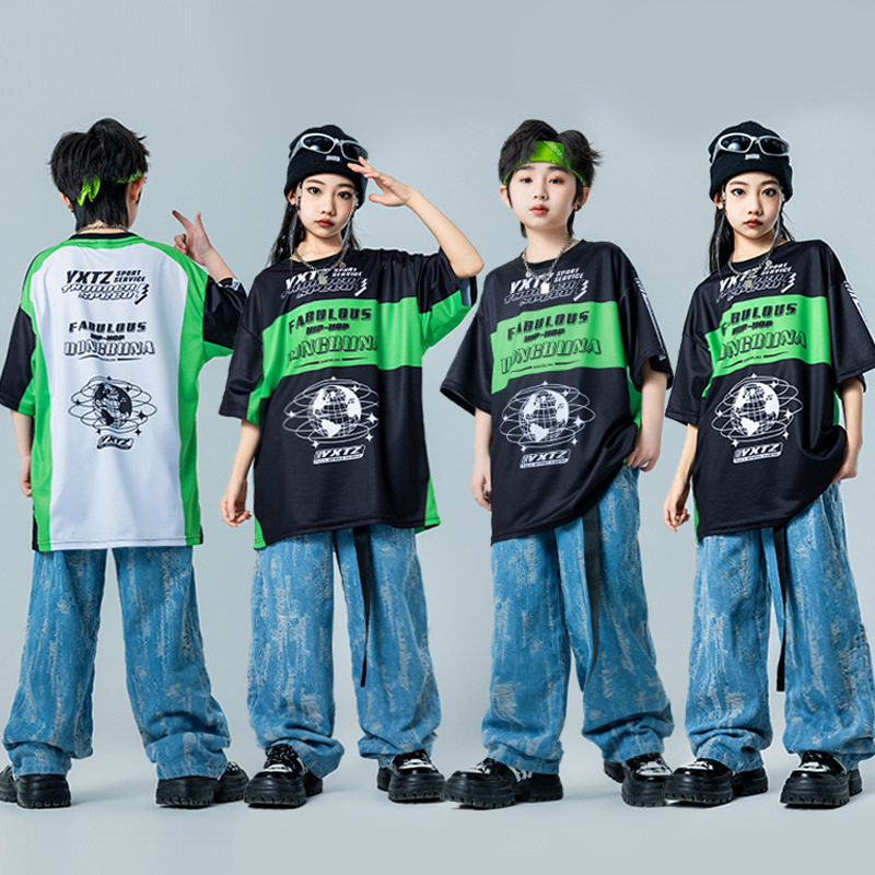 六一儿童演出服男童宽松定制潮服少儿街舞服装hiphop炸街童装夏季