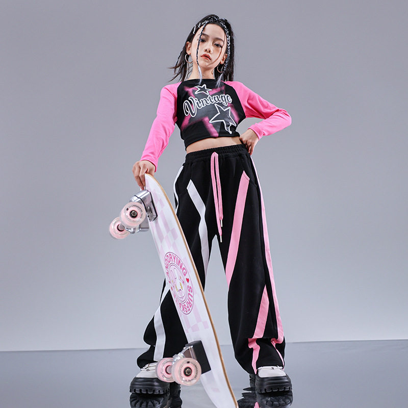 爵士舞女童服装秋冬潮酷辣妹装美拉德儿童走秀潮服少儿街舞演出服