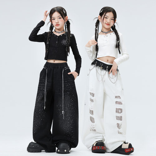 爵士舞女童服装潮酷儿童短款上衣少儿街舞练功服女孩jazz演出服装