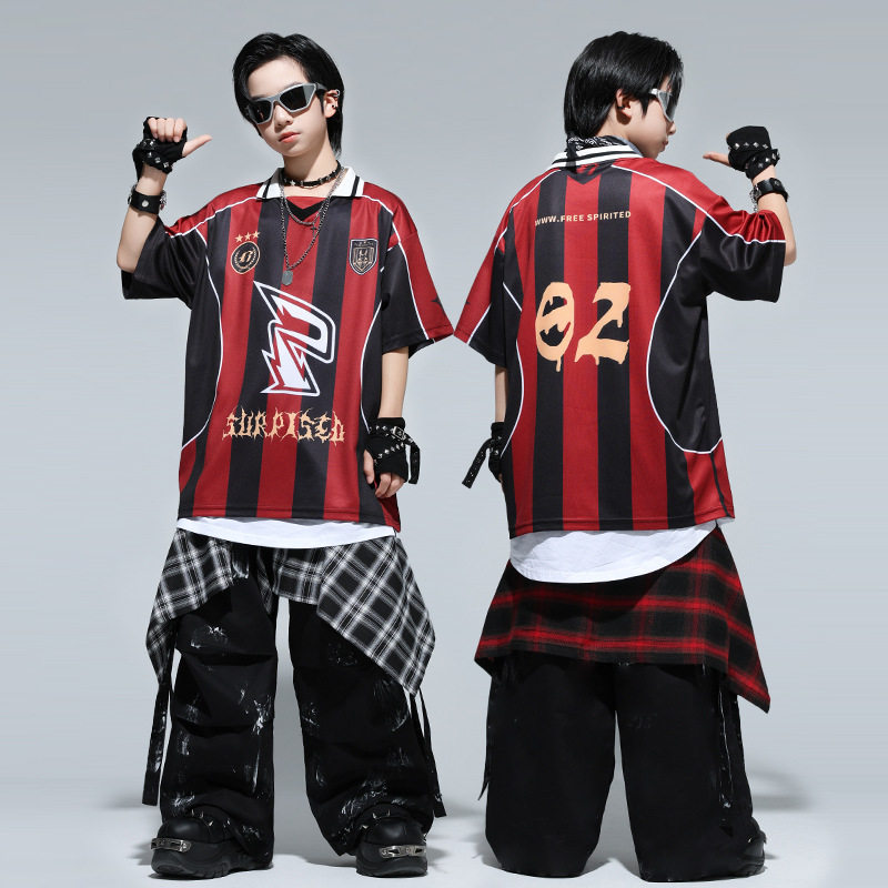 街舞儿童潮服嘻哈夏季短袖男童表演服装hiphop少儿架子鼓演出