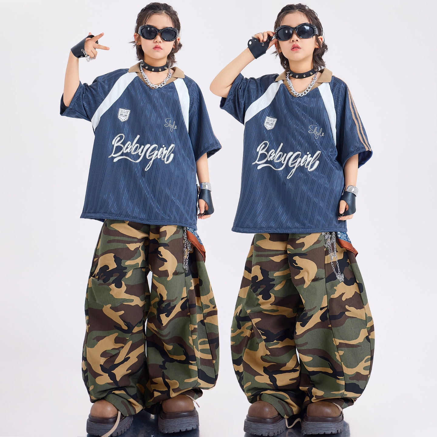 儿童街舞潮服男童嘻哈hiphop六一演出服潮炫酷少儿短袖炸街两件套