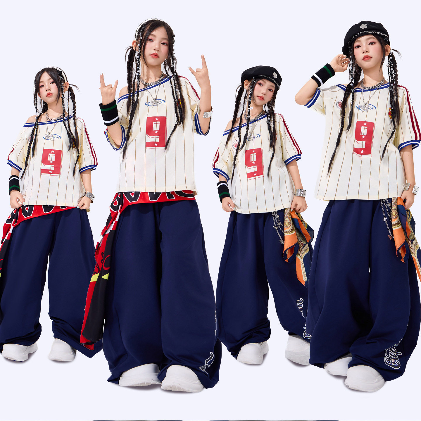 女童爵士舞服少儿女团jazz街舞表演女孩甜酷嘻哈清爽蓝色演出服夏