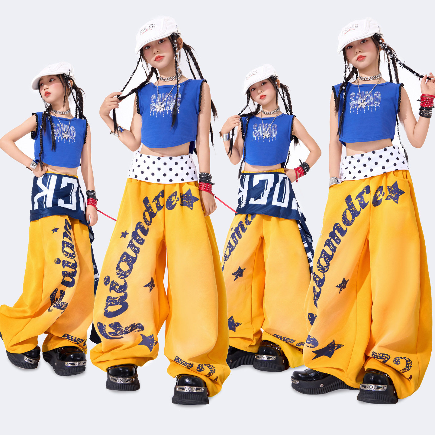 爵士舞女童服装美式时髦潮酷演出服少儿jazz套装酷帅街舞表演服夏