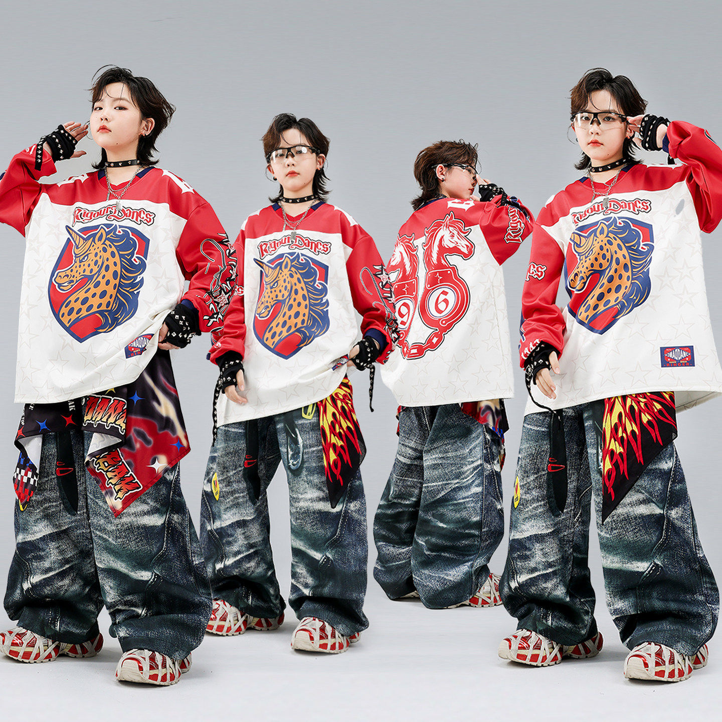 儿童嘻哈街舞套装男童架子鼓团体演出hiphop时髦潮酷爵士演出服装