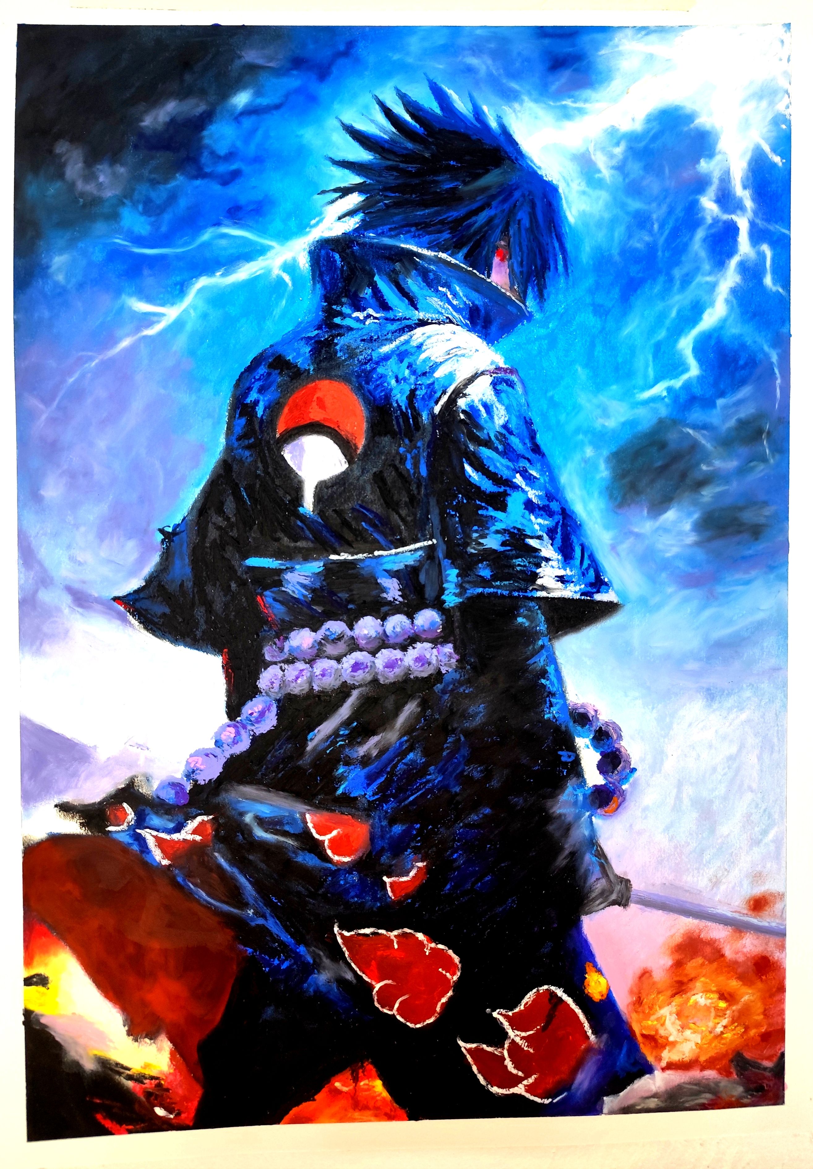 手绘油画火影忍者佐助纯手绘油画棒作品漫画定制