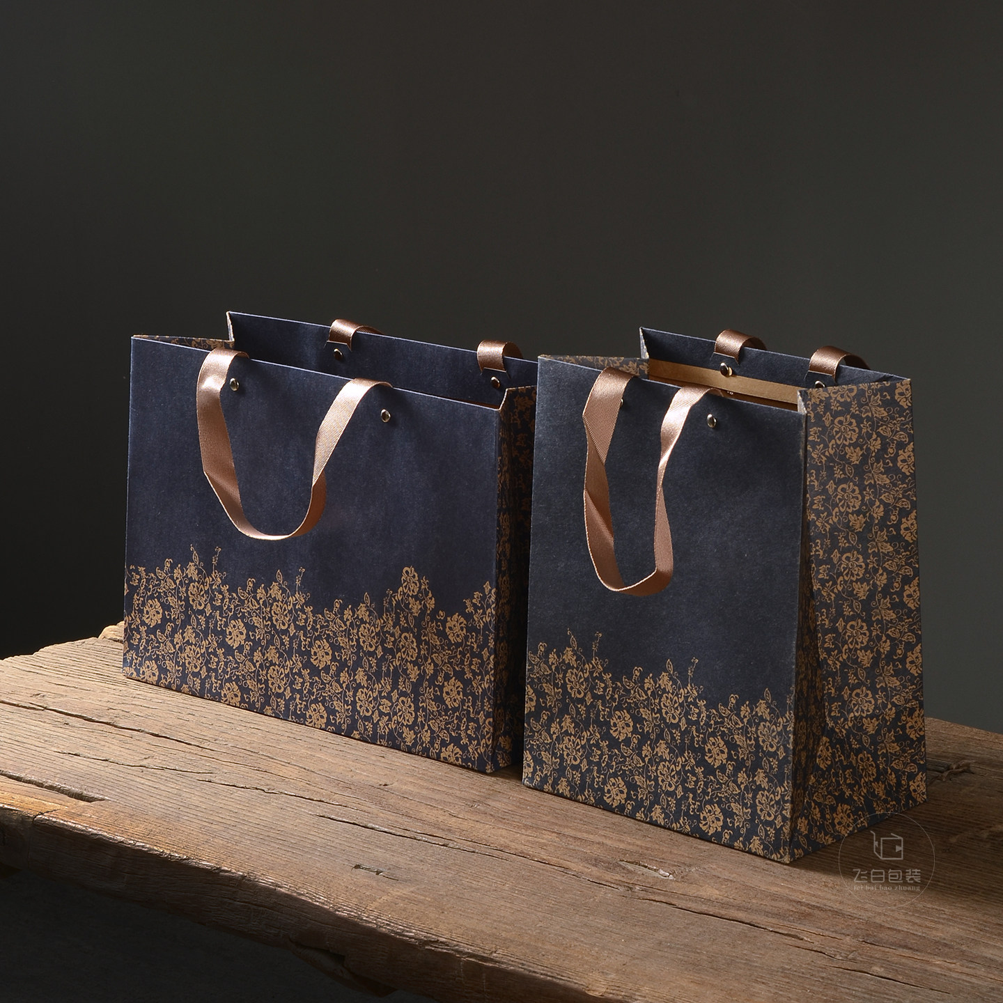 花纹牛皮纸袋蓝色纸袋加厚编制提绳袋茶叶手提袋打包礼品袋蜂蜜袋