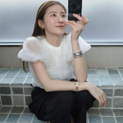 泡泡袖的夏天！复古减龄c1an松本惠奈褶皱肌理泡泡袖T恤背心2件套