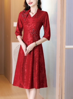 喜婆婆婚宴旗袍高贵年轻春夏新款红色绣花A摆结婚妈妈喜服平时穿