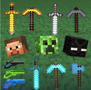 我的世界MCEVA泡沫钻石剑铲镐斧头枪剑游戏剑MC头套周边模型道具