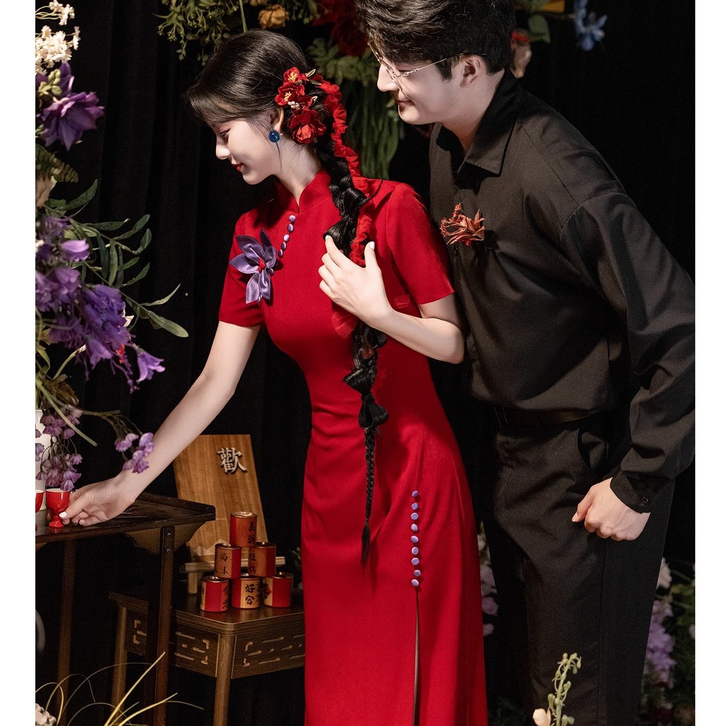 新中式婚纱摄影道具长辫子假发