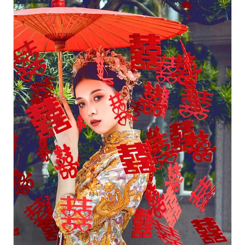 结婚喜字红伞中式婚礼喜字婚伞