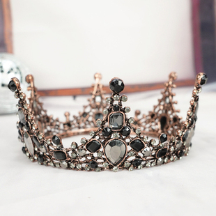 生日皇冠女网红复古巴洛克黑色钻石水晶王公主摆件烘焙蛋糕装饰