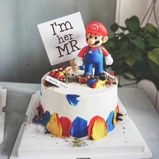 烘焙蛋糕装饰马里奥耀西公仔摆件流苏旗插件三角模具生日甜品装扮