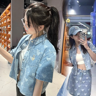 MLB正品24春夏新款复古刺绣爱心高腰短款牛仔外套夹克3FDRH0243