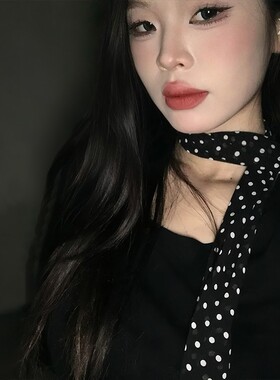 黑色波点长条丝巾女2026新款系脖高级感发带豹纹飘带领巾腰带搭配