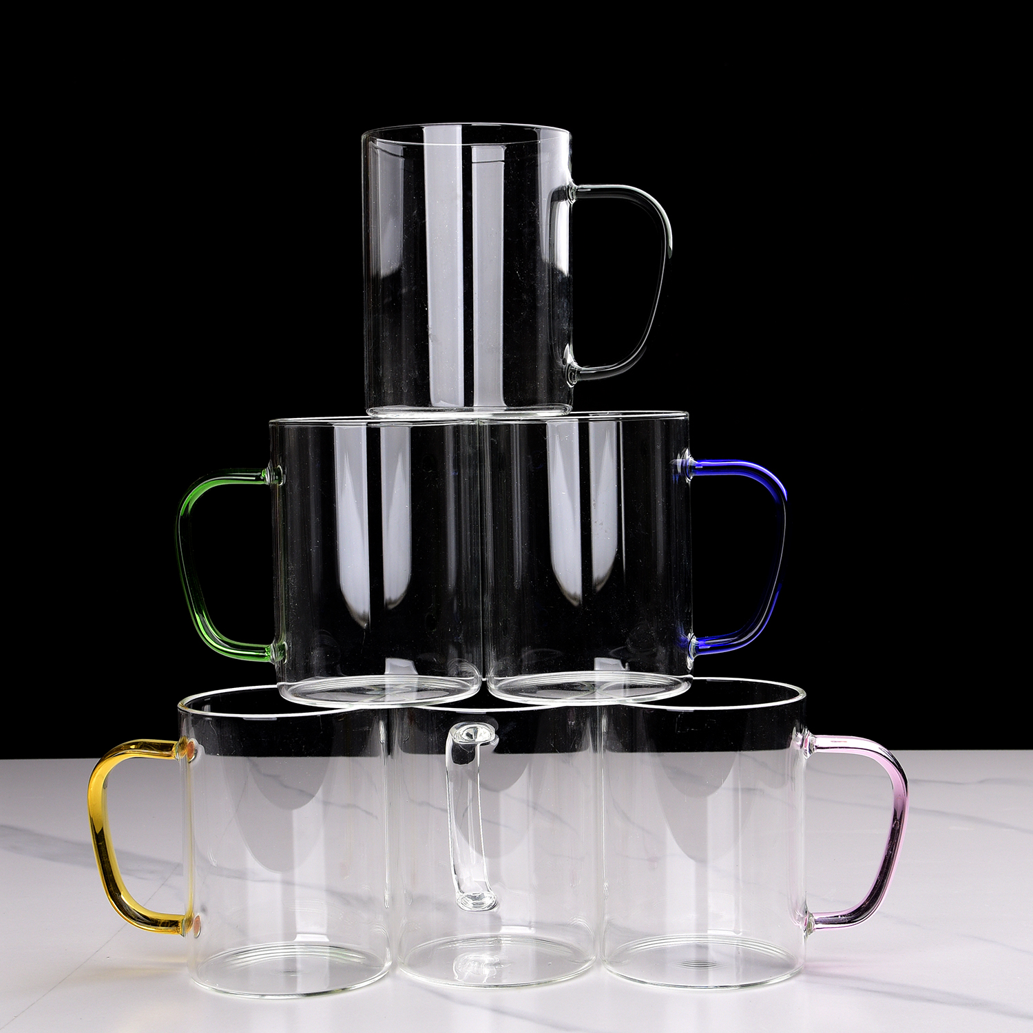 6色玻璃茶杯耐高温带把高硼硅玻璃杯茶杯家用水杯防爆logo定制