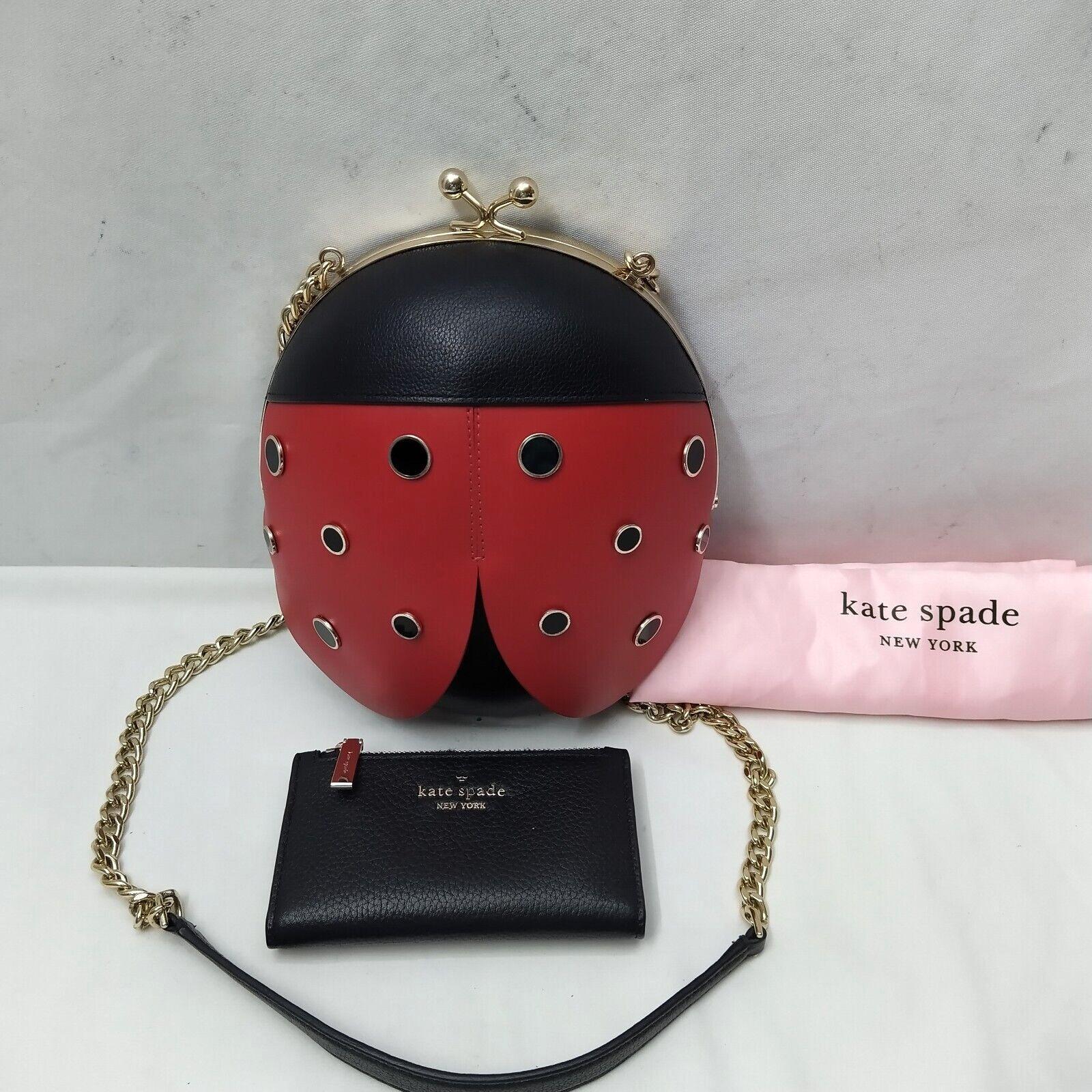 kate spade New York红色3D女Bug真皮链表带斜挎包钱包