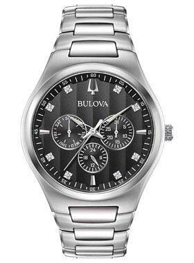 Bulova宝路华男士石英银镶钻计时表手表42MM 96D143