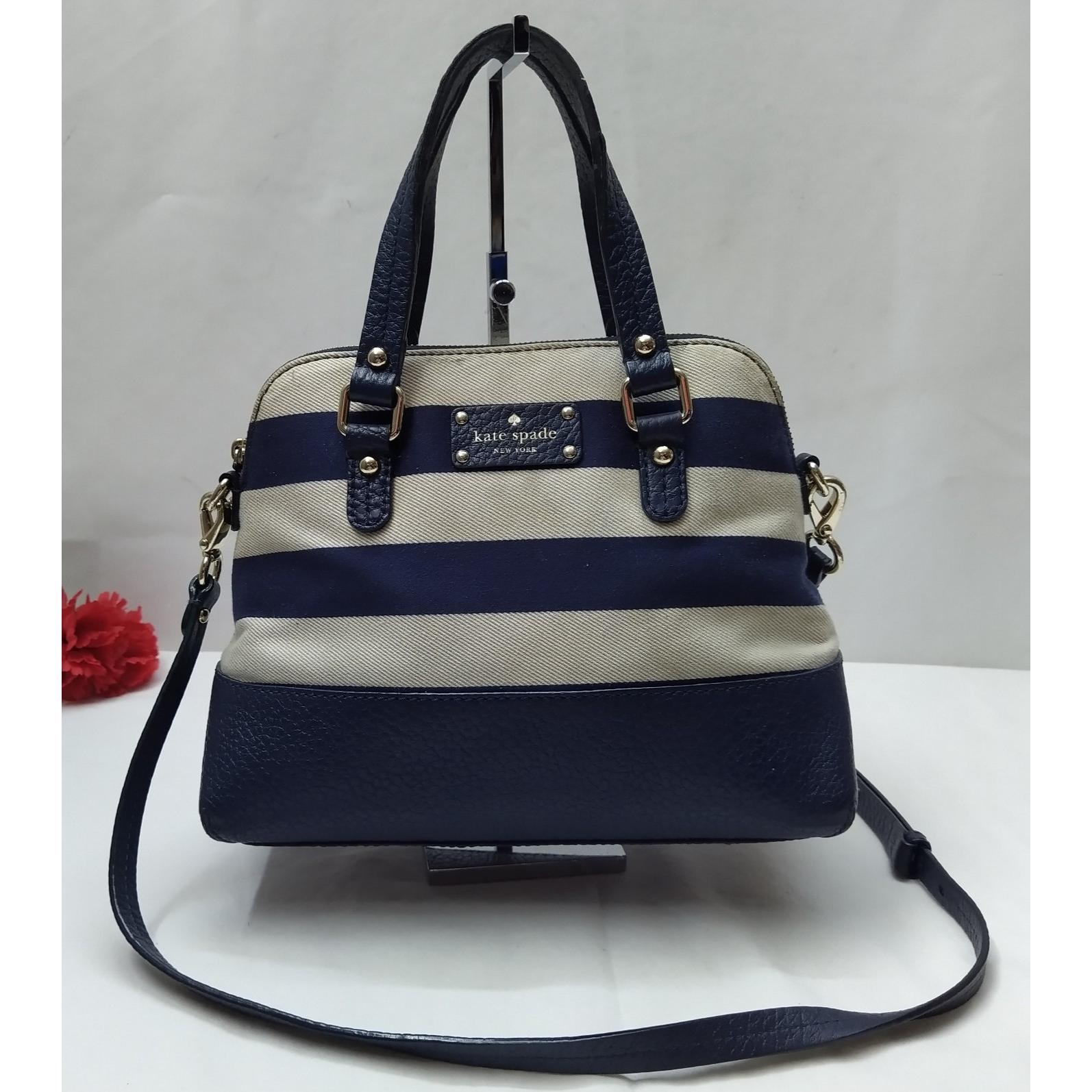 kate spade new york通用款女包蓝色白色帆布真皮Trim