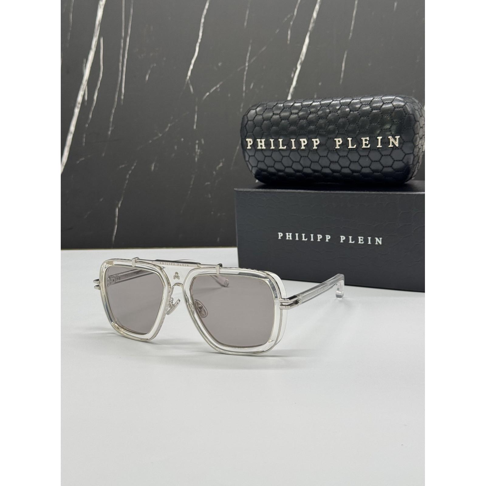 Philipp Plein SPP109V 79F透明银飞行员FRAMES太阳眼镜