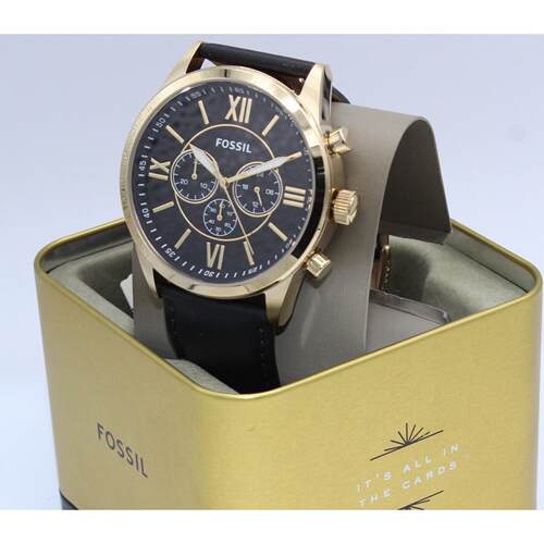 Fossil Flynn金色黑色真皮计时表BQ2823男士手表