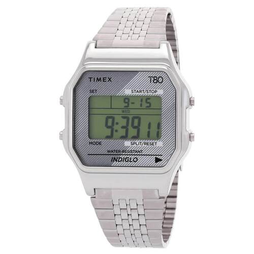 天美时Timex TW2R79300YB男手表80闹钟石英数字的不锈钢