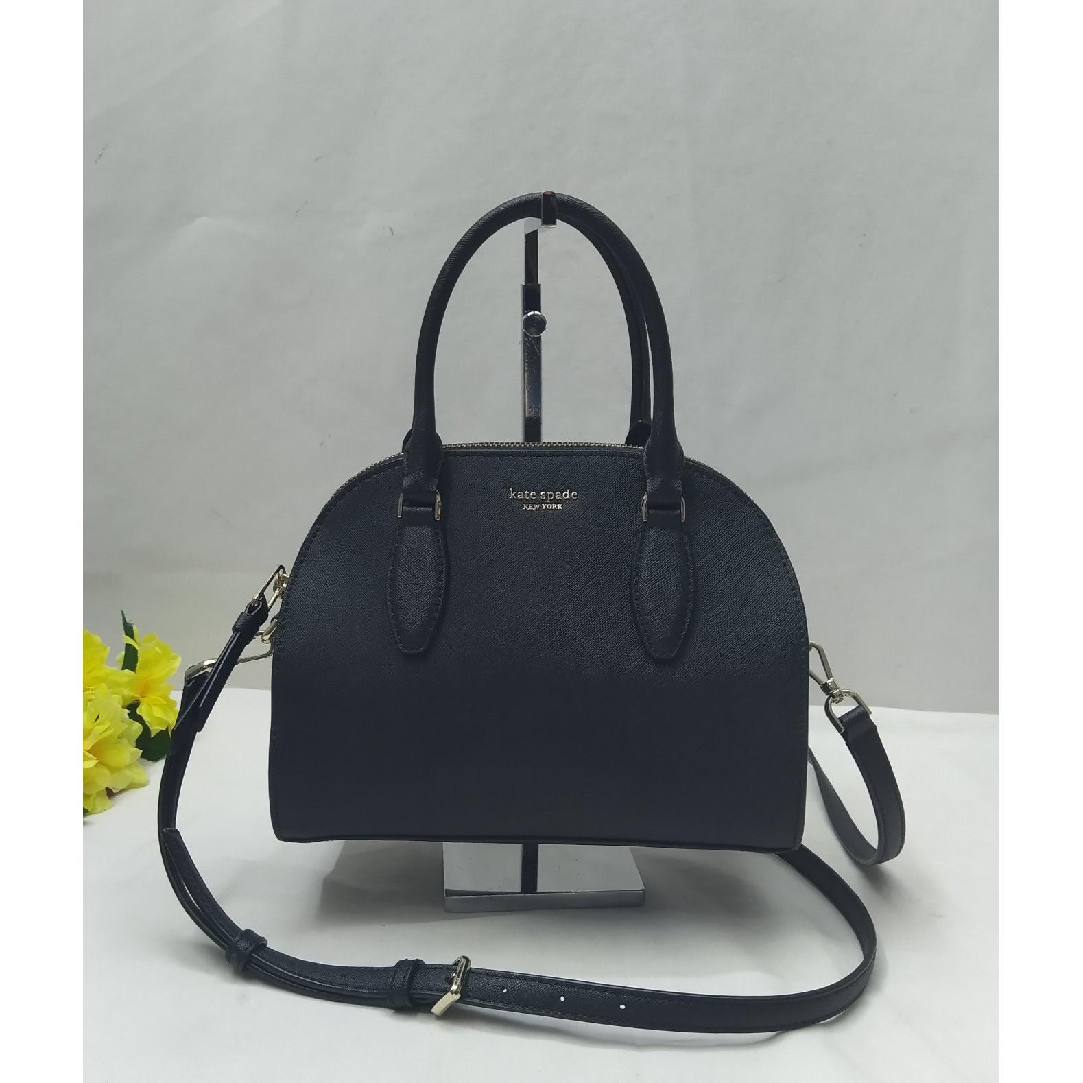 kate spade new york通用款女包黑色真皮Domed Zipper Closure