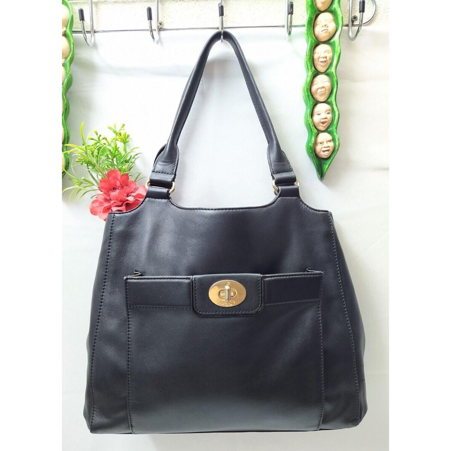 kate spade new york通用款女包小袋黑色真皮Turnlock正面