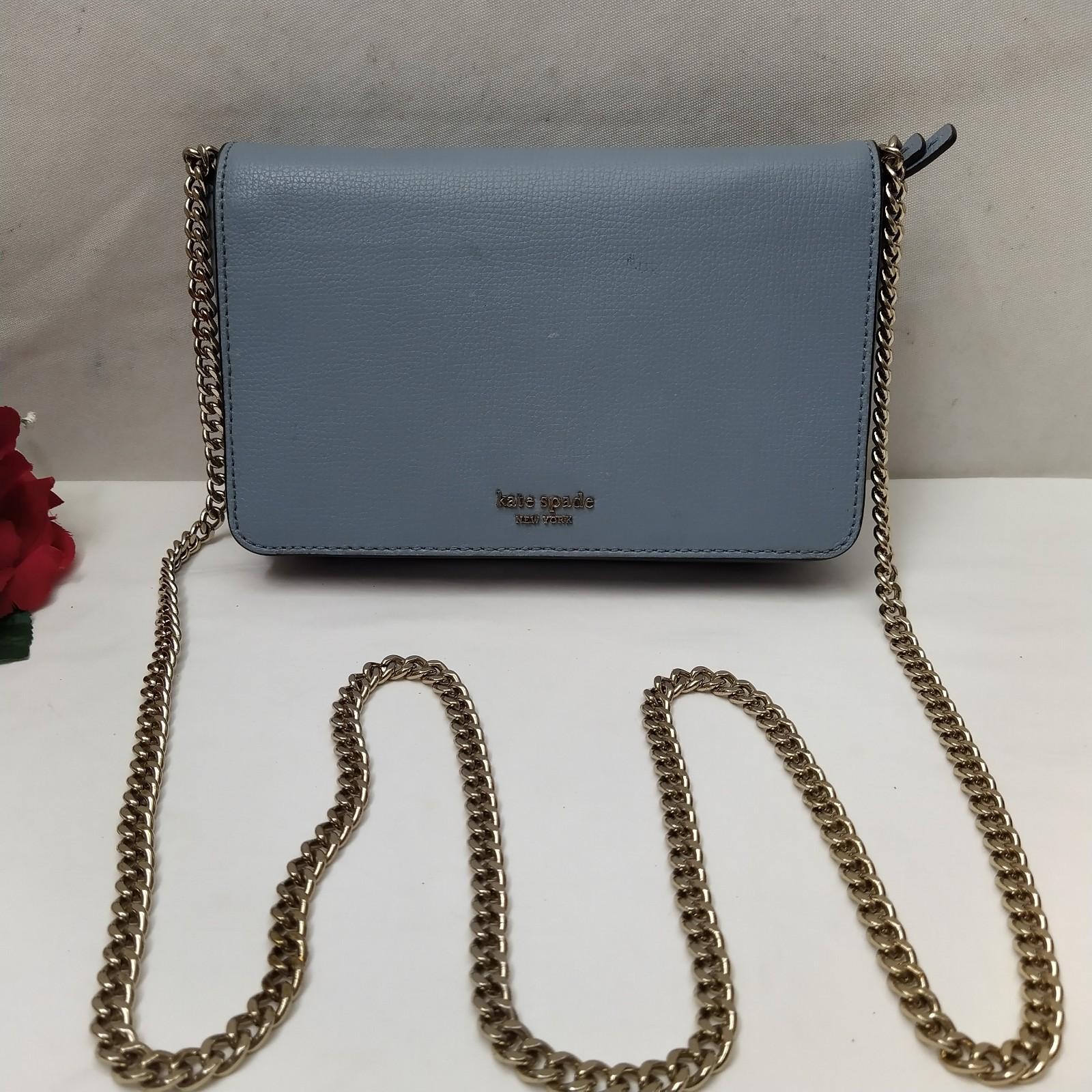 kate spade New York蓝色真皮链表带翻盖Closure斜挎包