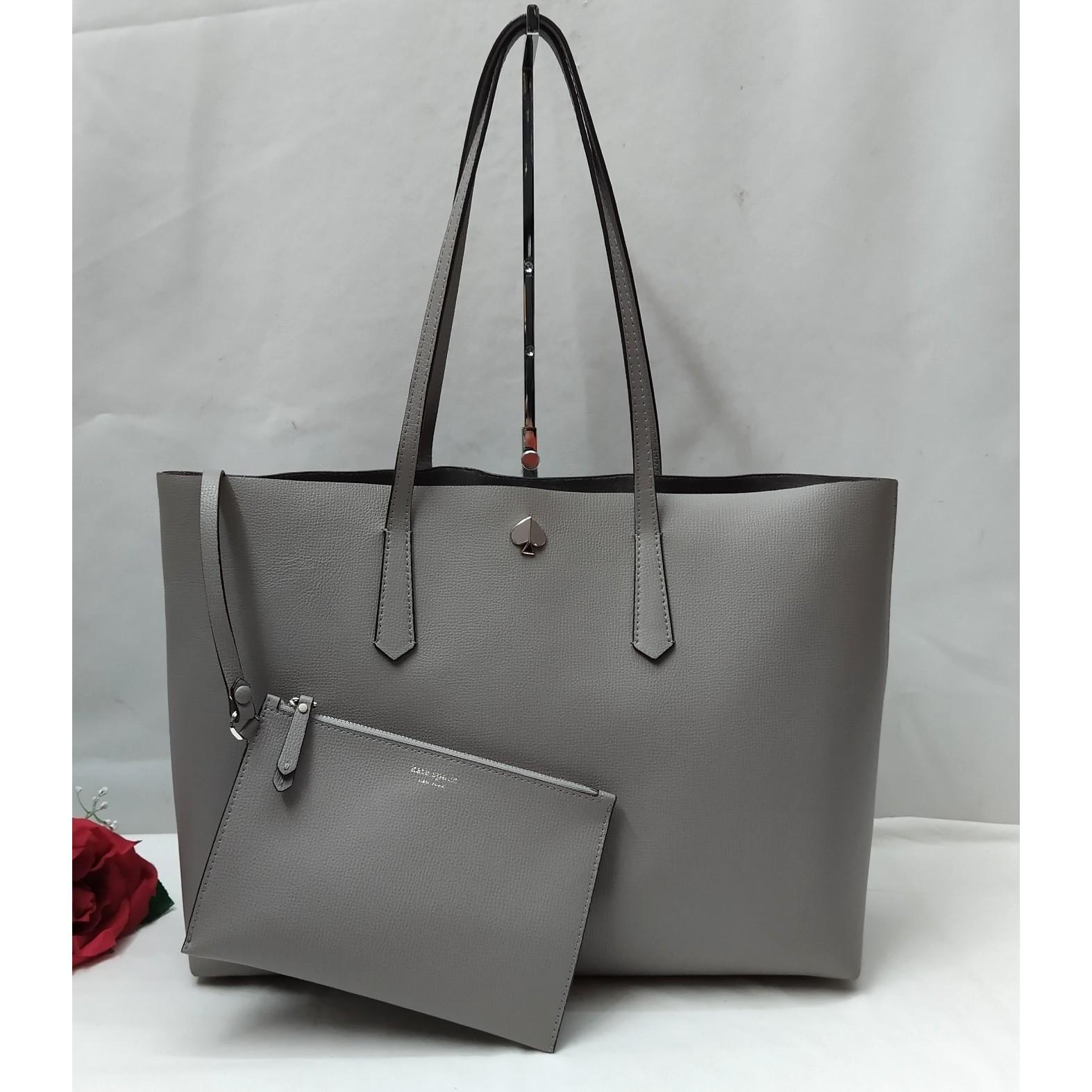 kate spade New York灰色真皮双Handles手提包Zipper钱包