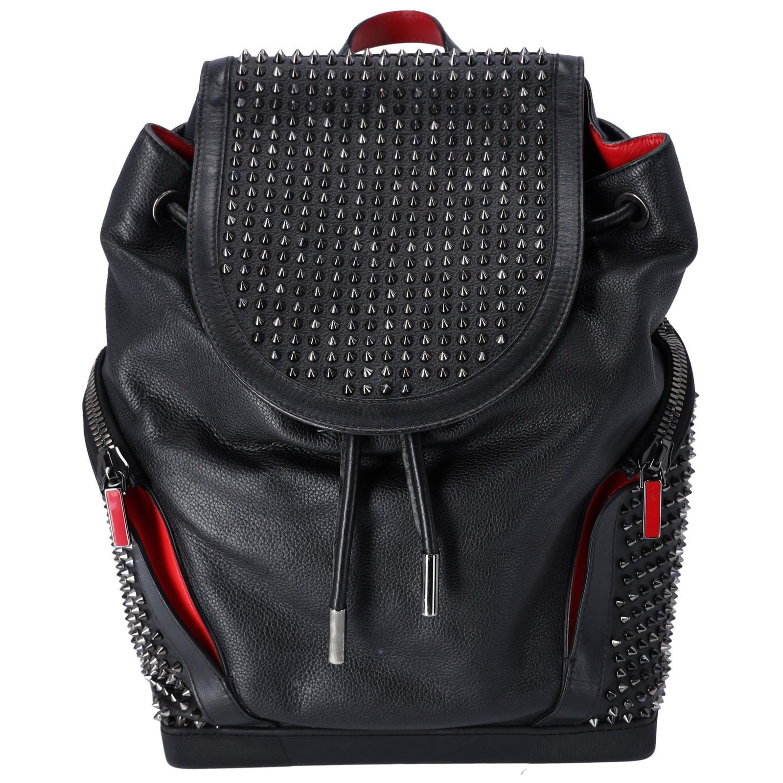Christian Louboutin Explorafunk双肩背包黑色红色真皮铆钉