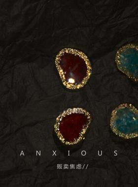 贩卖焦虑｜小众酒红色复古港风宫廷耳环蓝绿小众耳夹女无耳洞耳钉
