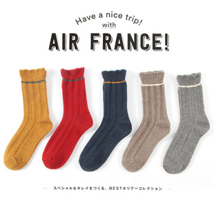 HR秋冬新品羊毛女袜 日系复古花边森系彩色时尚中筒袜堆堆袜子