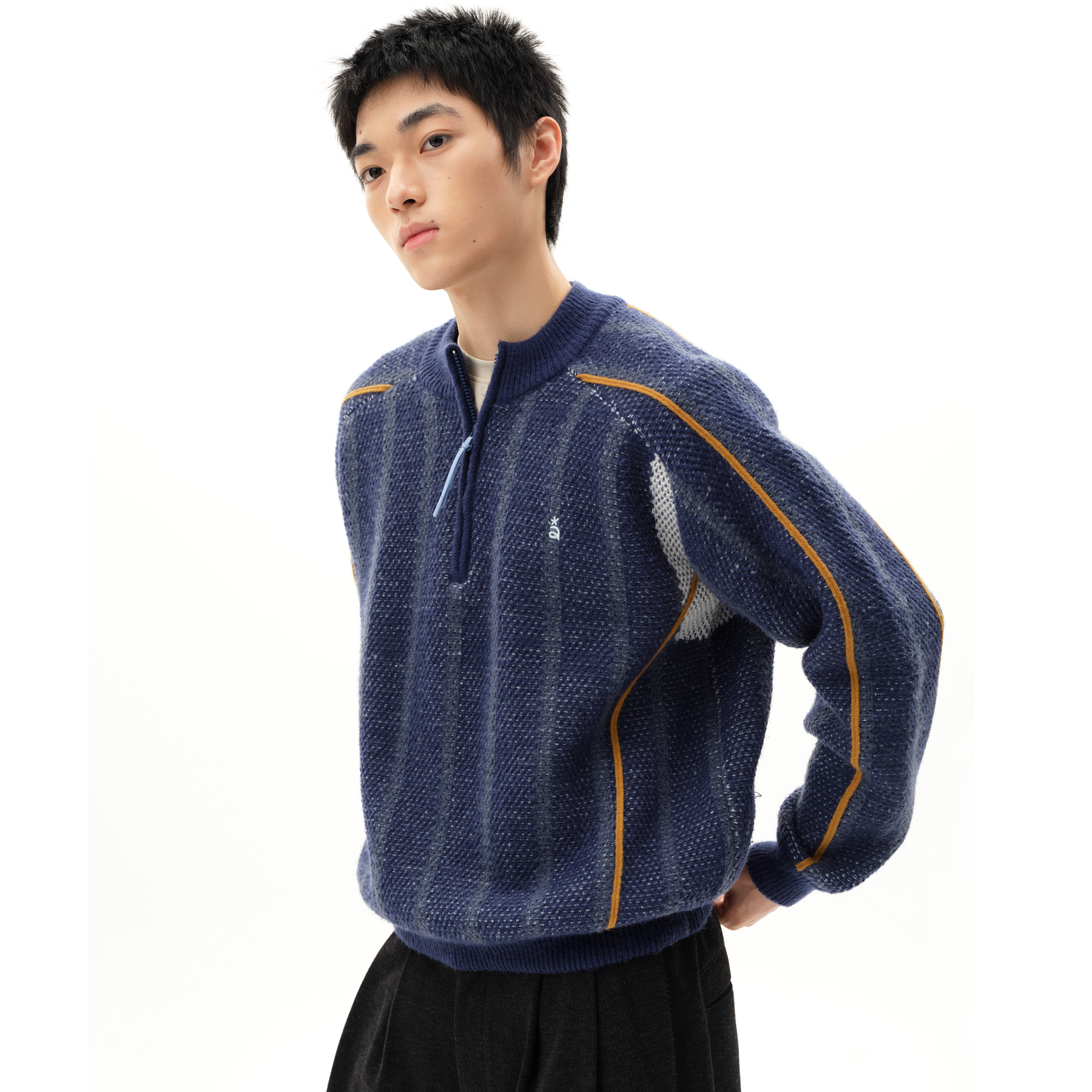 roaringwild条纹半拉链毛衣