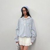 男款 arch 蓝色连帽上衣美式 roaringwild 条纹衬衫 咆哮野兽 长袖