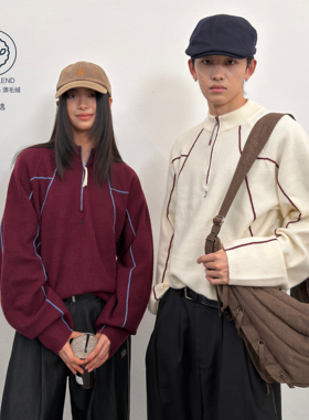 roaringwild a arch 咆哮野兽 撞色立领上衣半拉链美式情侣毛衣男