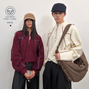 撞色立领上衣半拉链美式 roaringwild 咆哮野兽 arch 情侣毛衣男