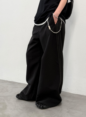 roaringwild a arch 咆哮野兽 黑色明线饰边阔腿裤美式休闲长裤男