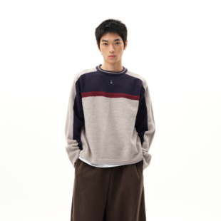 撞色拼接圆领秋冬复古针织衫 roaringwild 咆哮野兽 arch 毛衣男