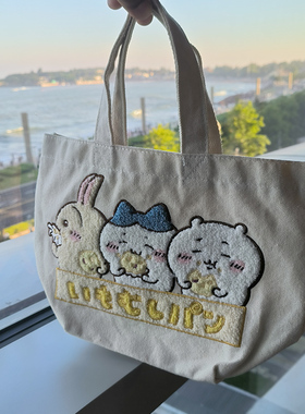 日系卡通帆布包潮款莫莫咖通勤托特包吉伊卡哇手提包chiikawa刺绣