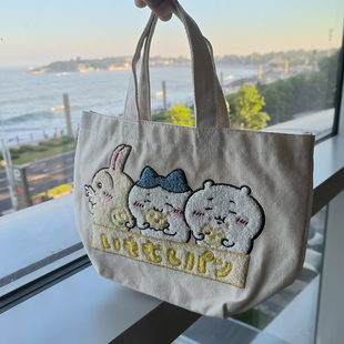 日系卡通帆布包潮款 莫莫咖通勤托特包吉伊卡哇手提包chiikawa刺绣
