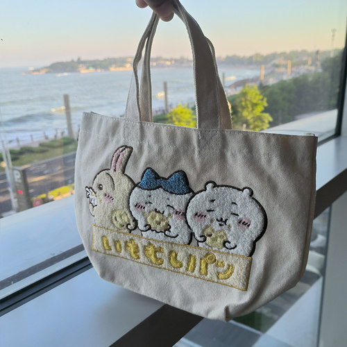 日系卡通帆布包潮款莫莫咖通勤托特包吉伊卡哇手提包chiikawa刺绣
