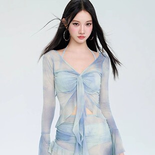 罩衫 分体泳衣女款 泡温泉四件套长袖 爆款 防晒沙滩比基尼 高级感新款